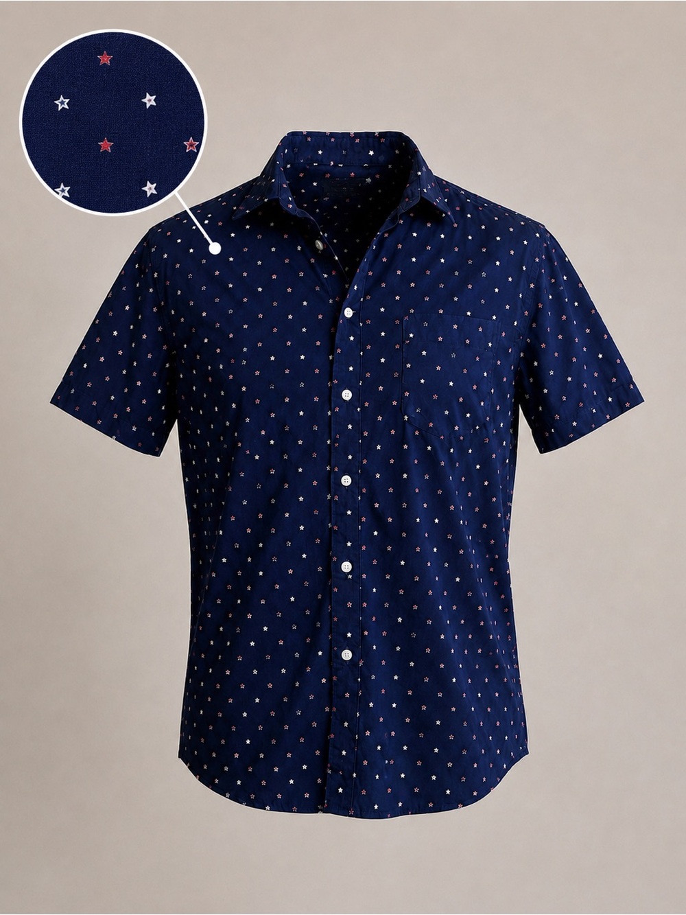 Goodfellow & Co Star Print Button Front Shirt XL Navy Patriotic Casual